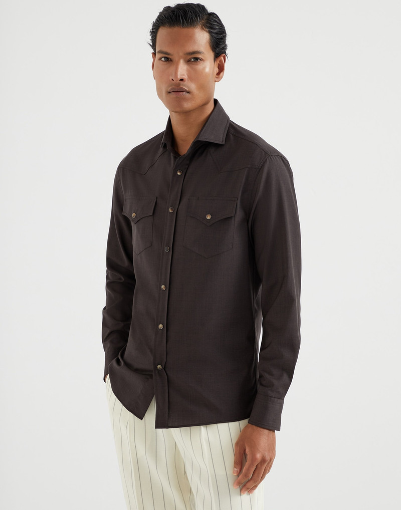Virgin wool poplin easy fit Western shirt 1