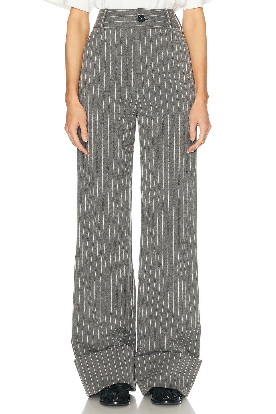 Pinstripe High Waist Cuffed Pants - 2