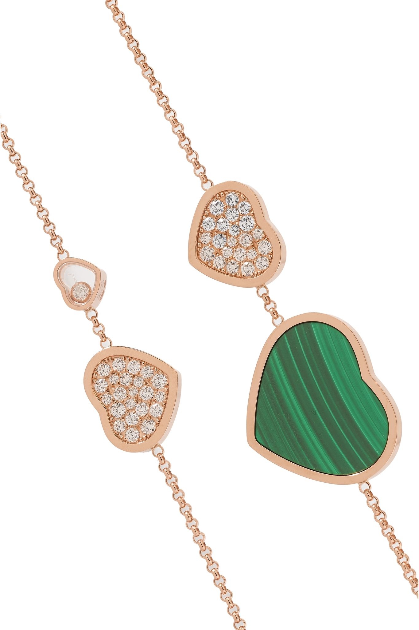 Happy Diamonds 18-karat rose gold, diamond and malachite necklace - 4