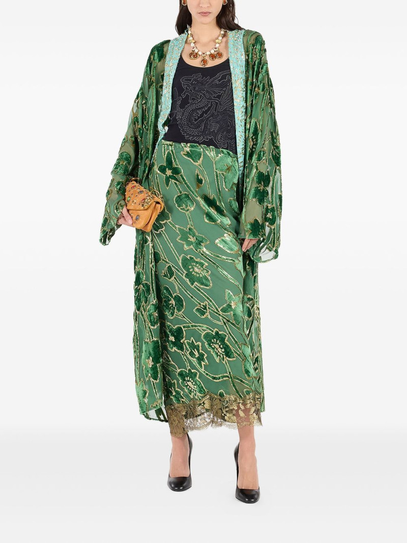 Roberto Cavalli floral-velvet lace-trimmed long straight skirt outlook