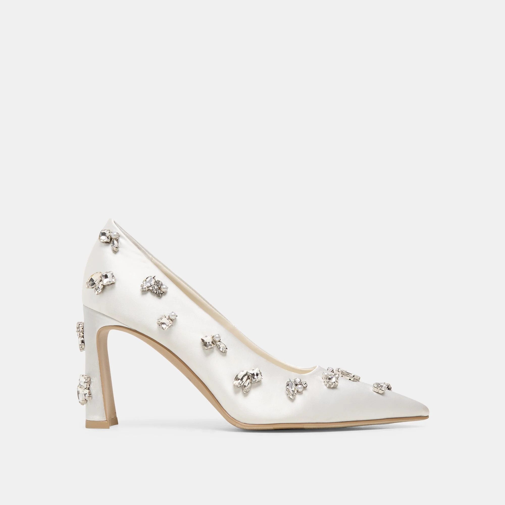 KAYNA RHINESTONE HEELS WHITE SATIN - 1