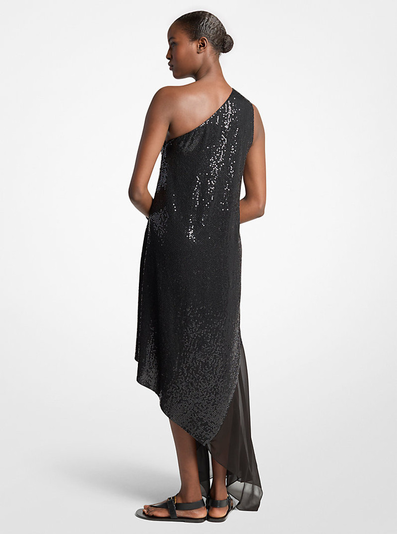 MICHAEL KORS COLLECTION Hand-Embroidered Sequin Silk Georgette Asymmetric Dress outlook