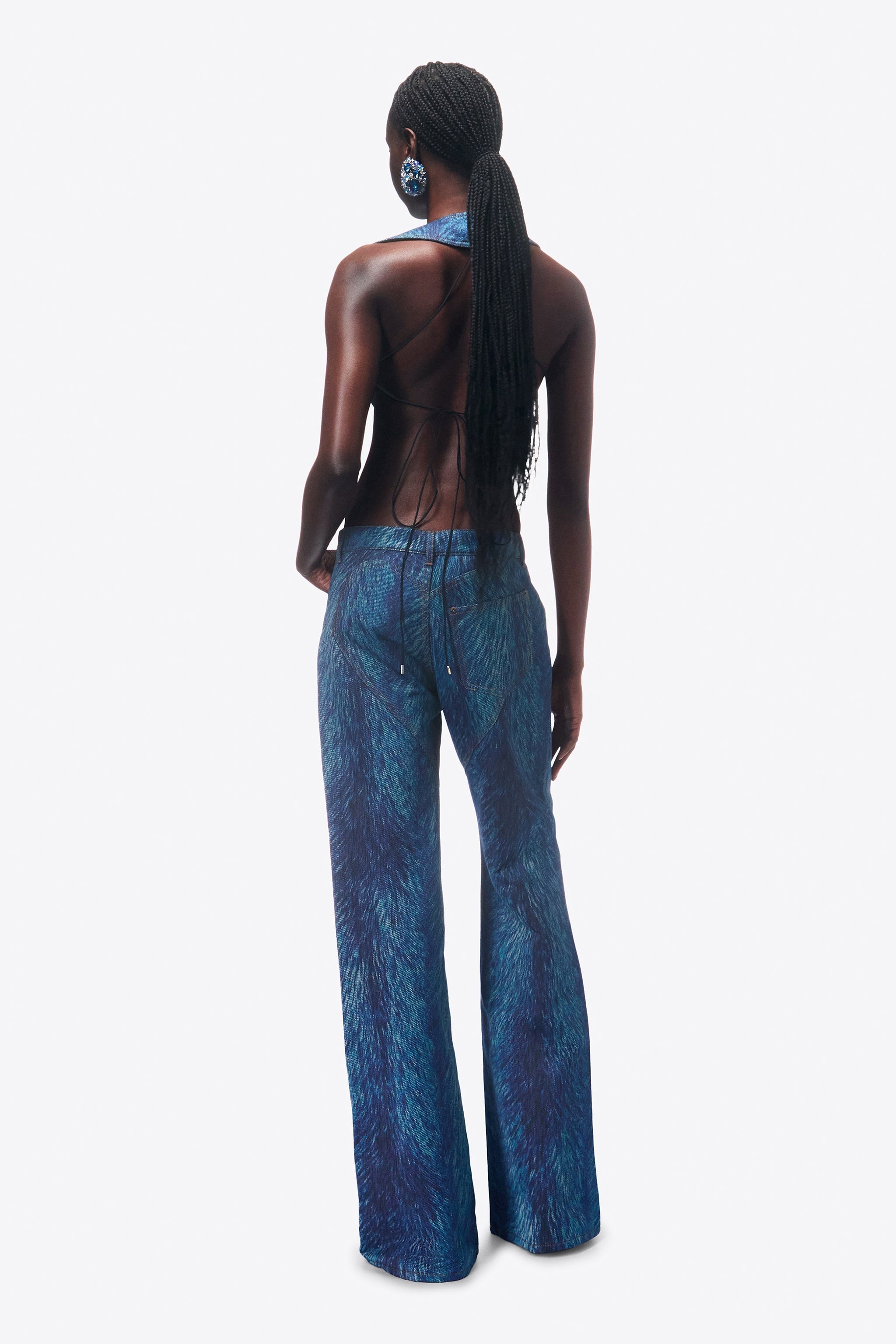 CRYSTAL BUTTON FUR PRINTED JEANS - 5
