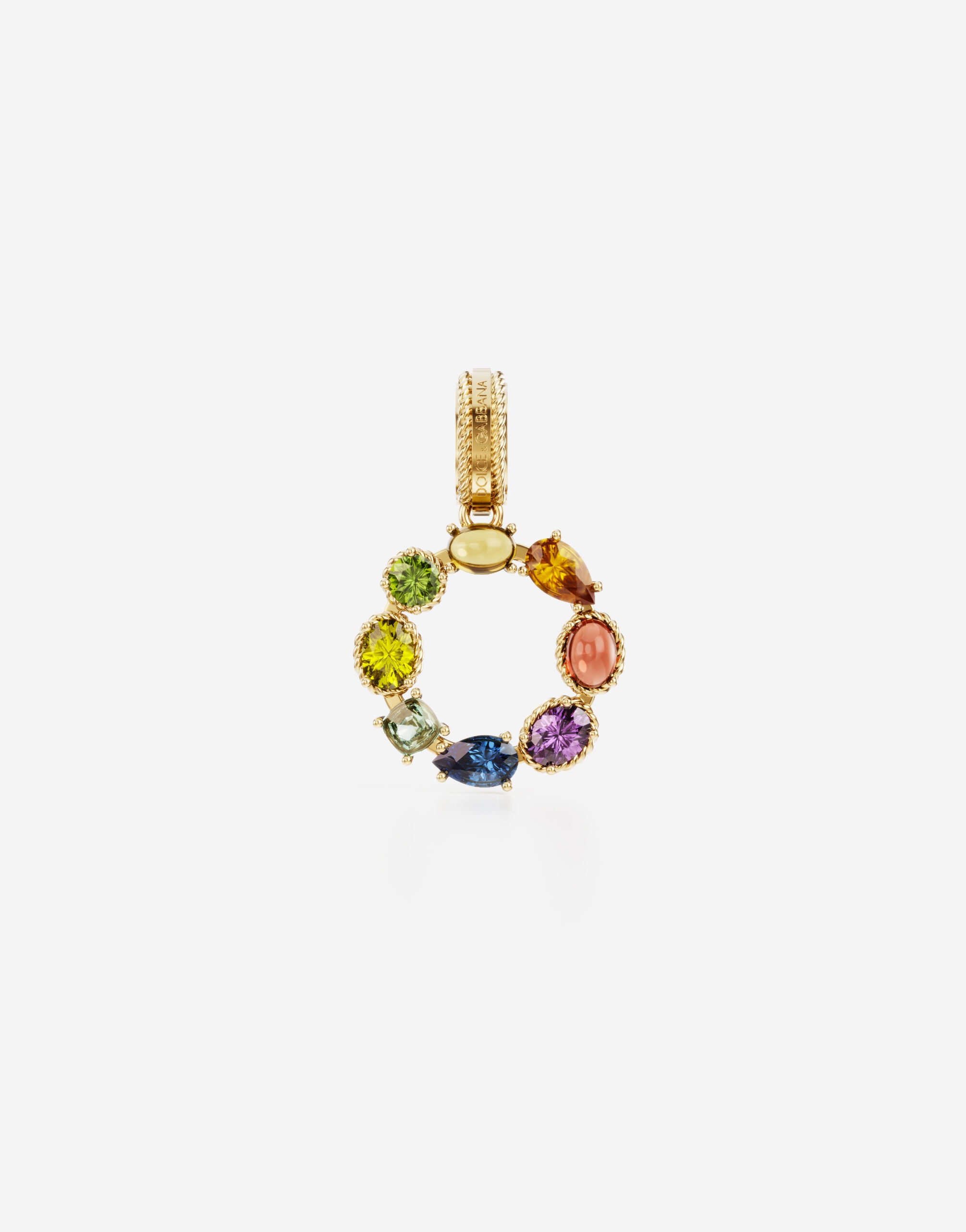 Rainbow alphabet O 18 kt yellow gold charm with multicolor fine gems - 1