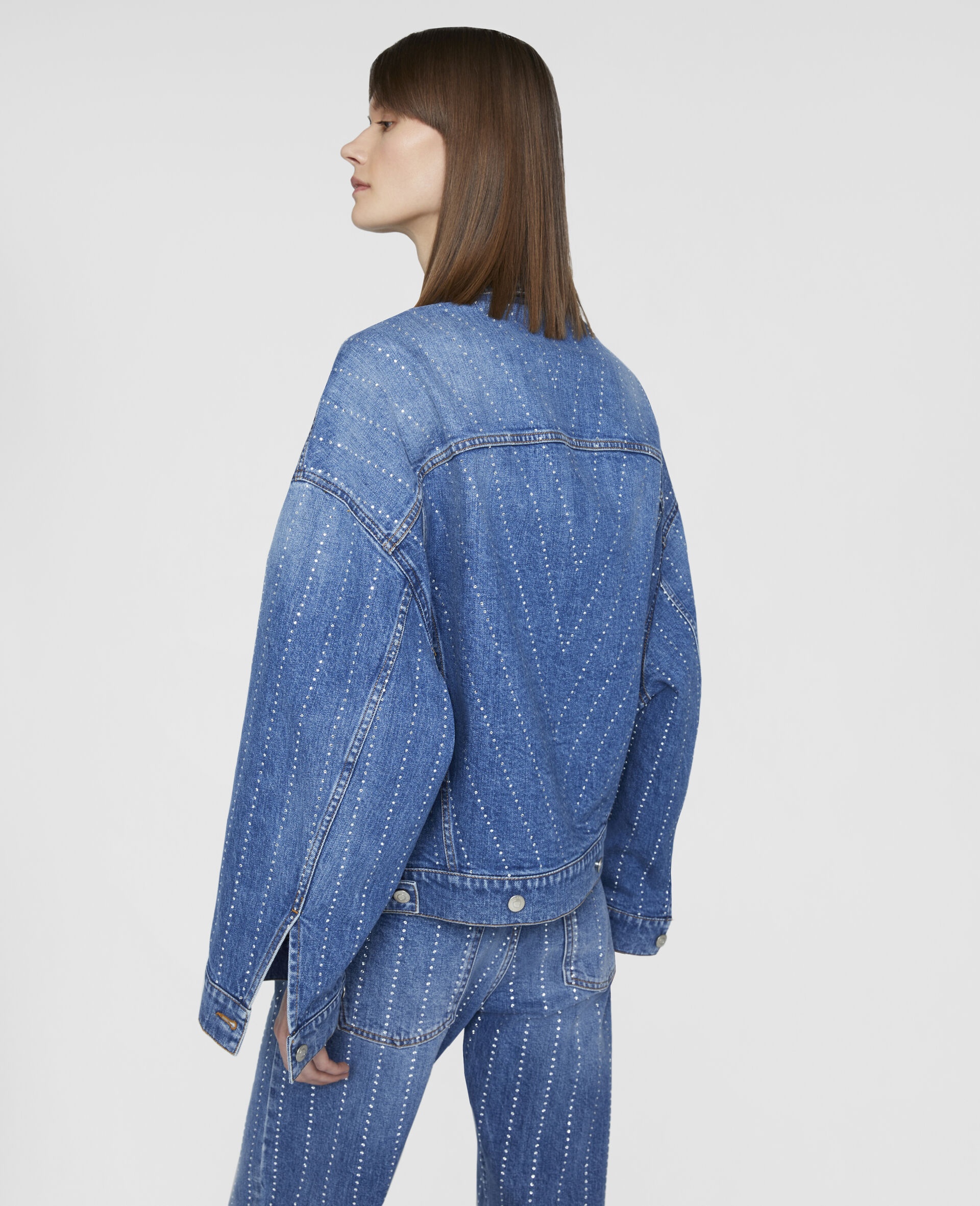 Diamanté Striped Oversized Denim Jacket - 3