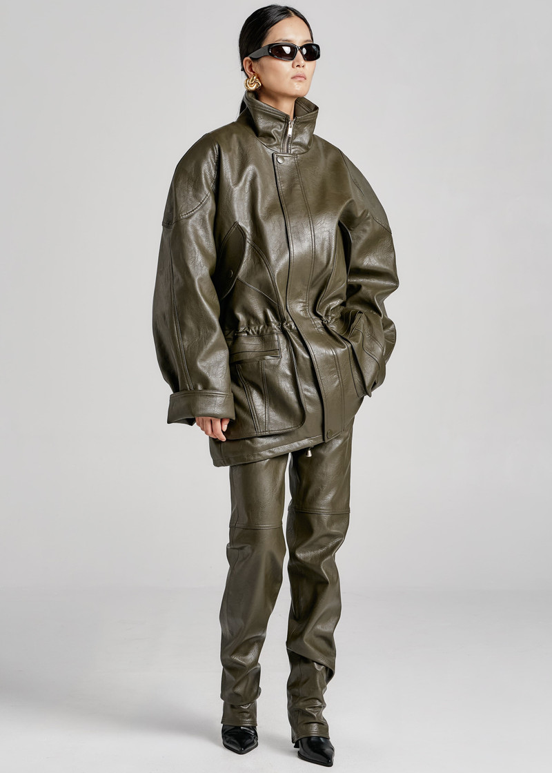 Ascona Faux Leather Jacket - Dark Olive 8
