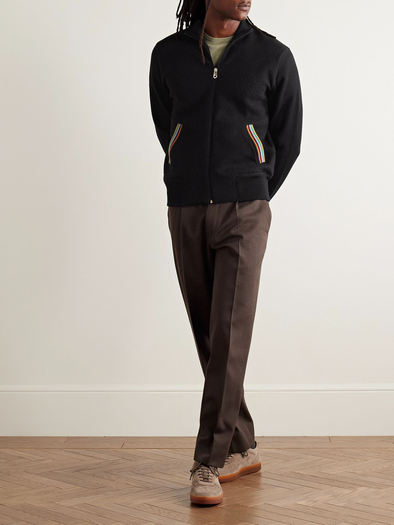 Paul Smith Stripe-Trimmed Wool Zip-Up Cardigan Black outlook