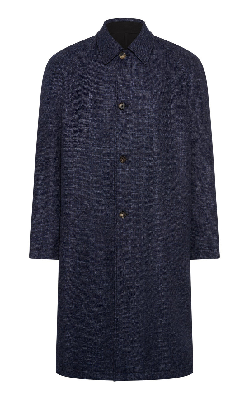 Alain Reversible Coat in Black & Electric Navy Virgin Wool 3