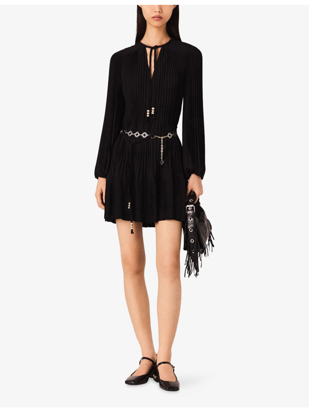 Pleated V-Neck Woven Mini Dress - 2