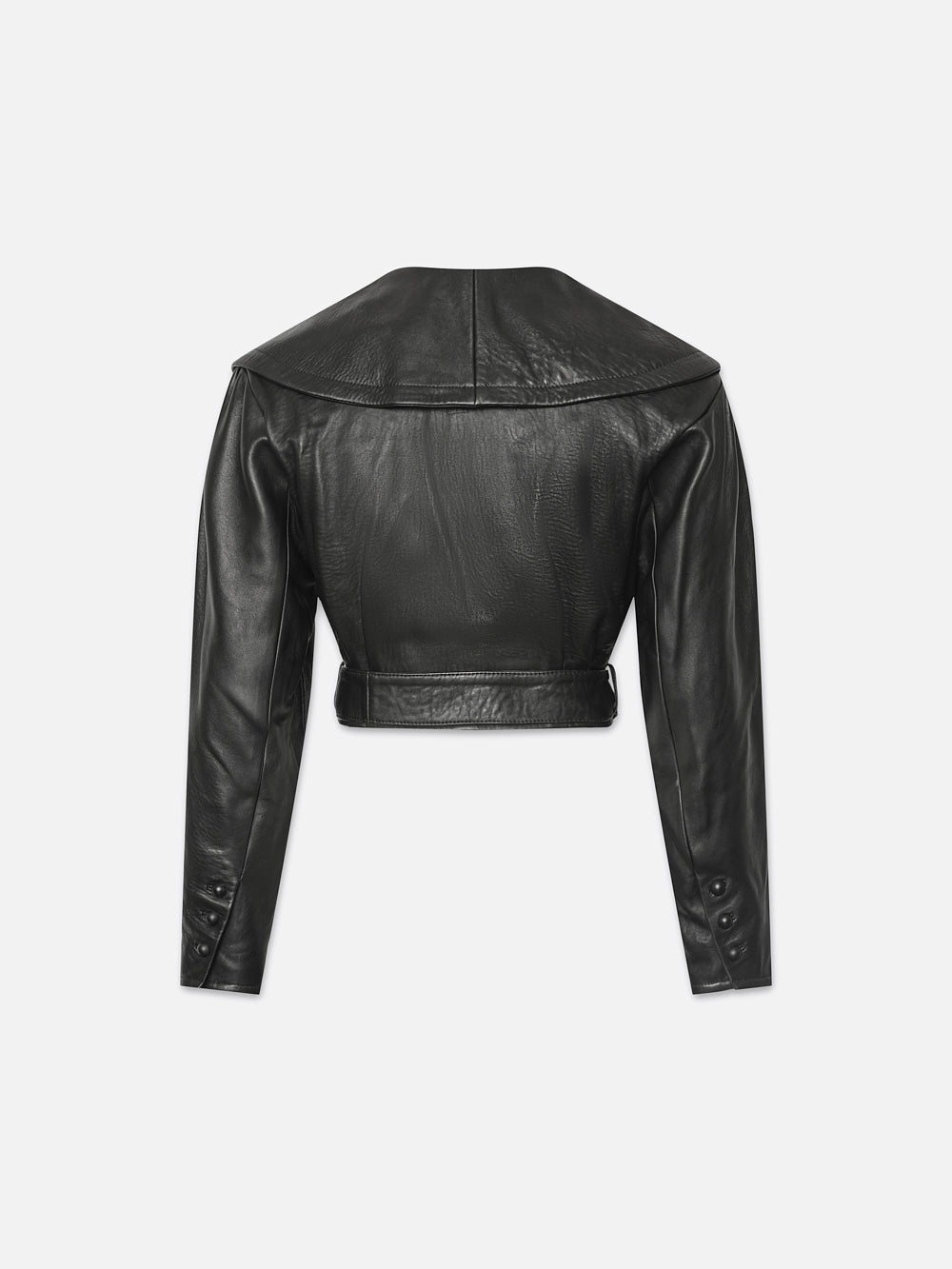 Cropped Belted Leather Jacket in Black - 4