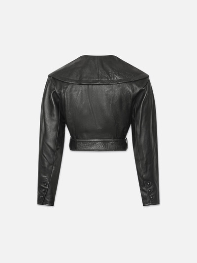 FRAME Cropped Belted Leather Jacket in Black outlook