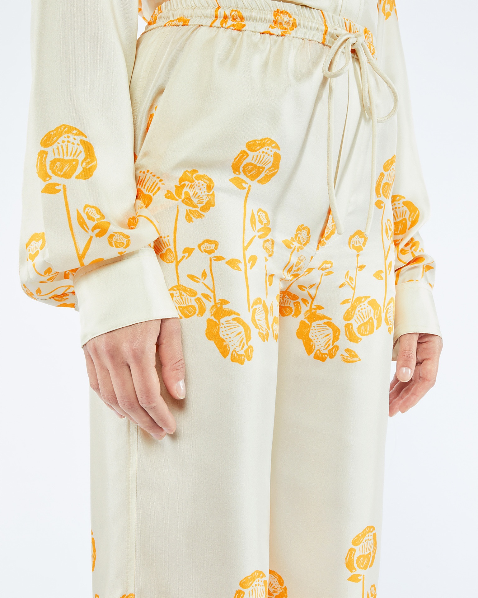 JARINE - Printed twill silk pants - Blockwood floral - 2