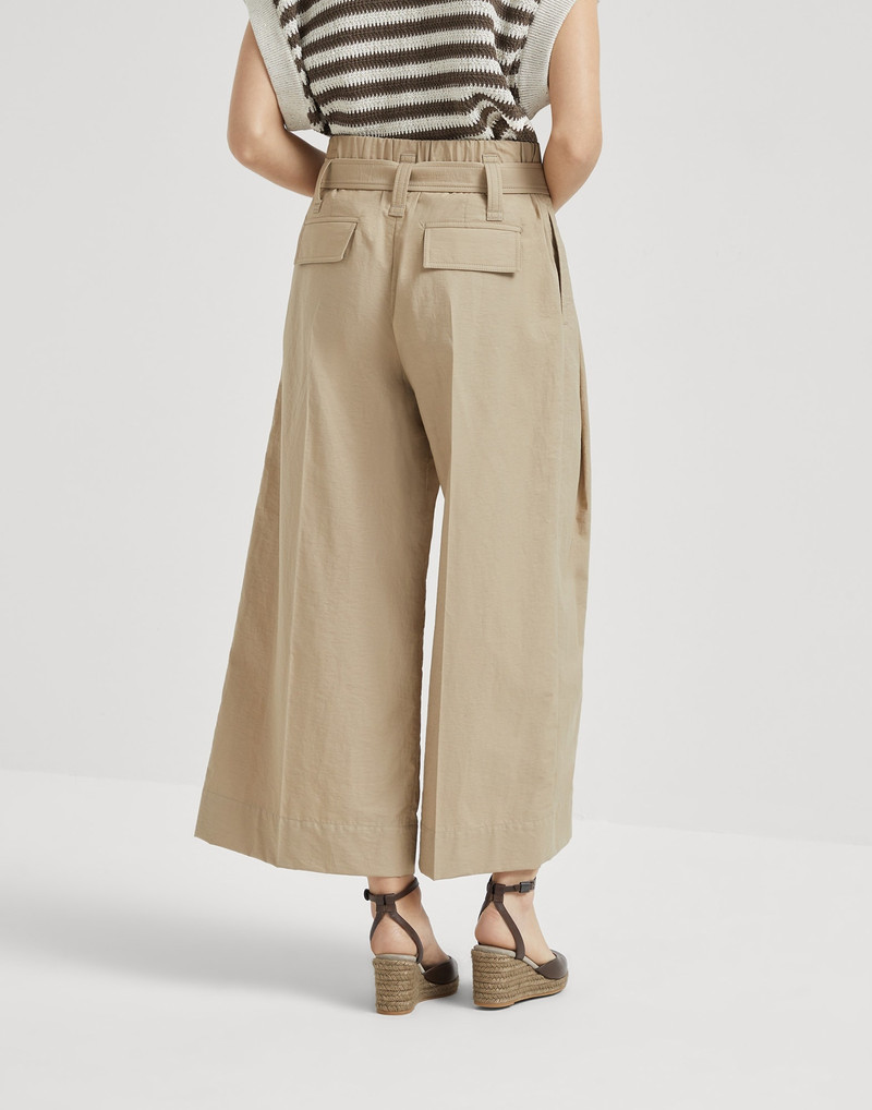 Brunello Cucinelli Techno cotton texture twill cropped pleated trousers outlook