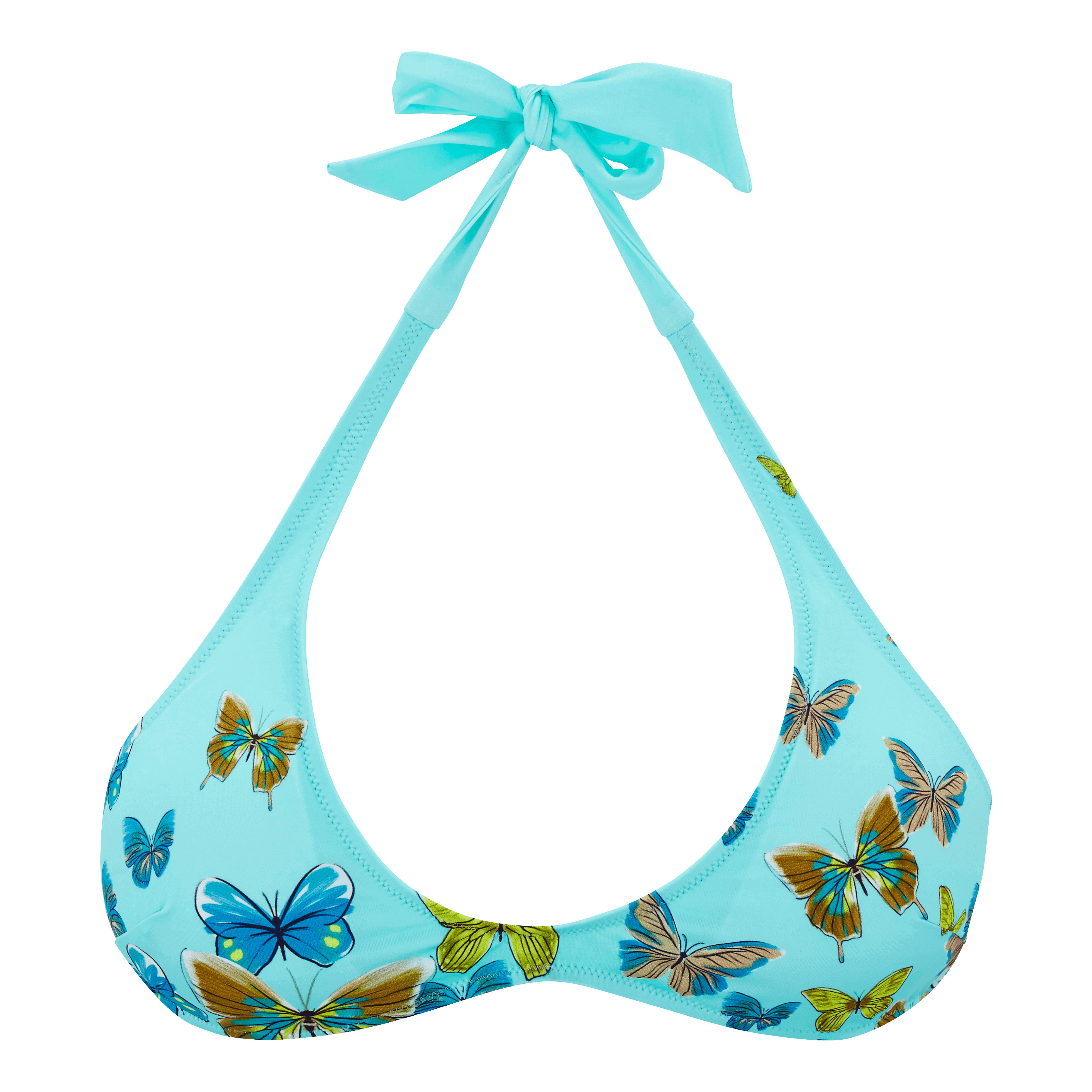 Women Rounded Neckline Bikini Top Butterflies - 1