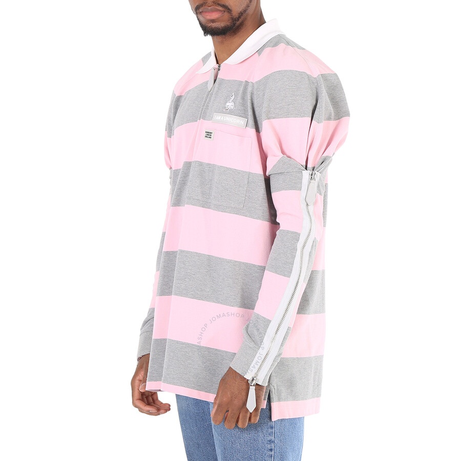 Burberry Men's Long-sleeved Zip Detail Striped Polo Shirt - 5