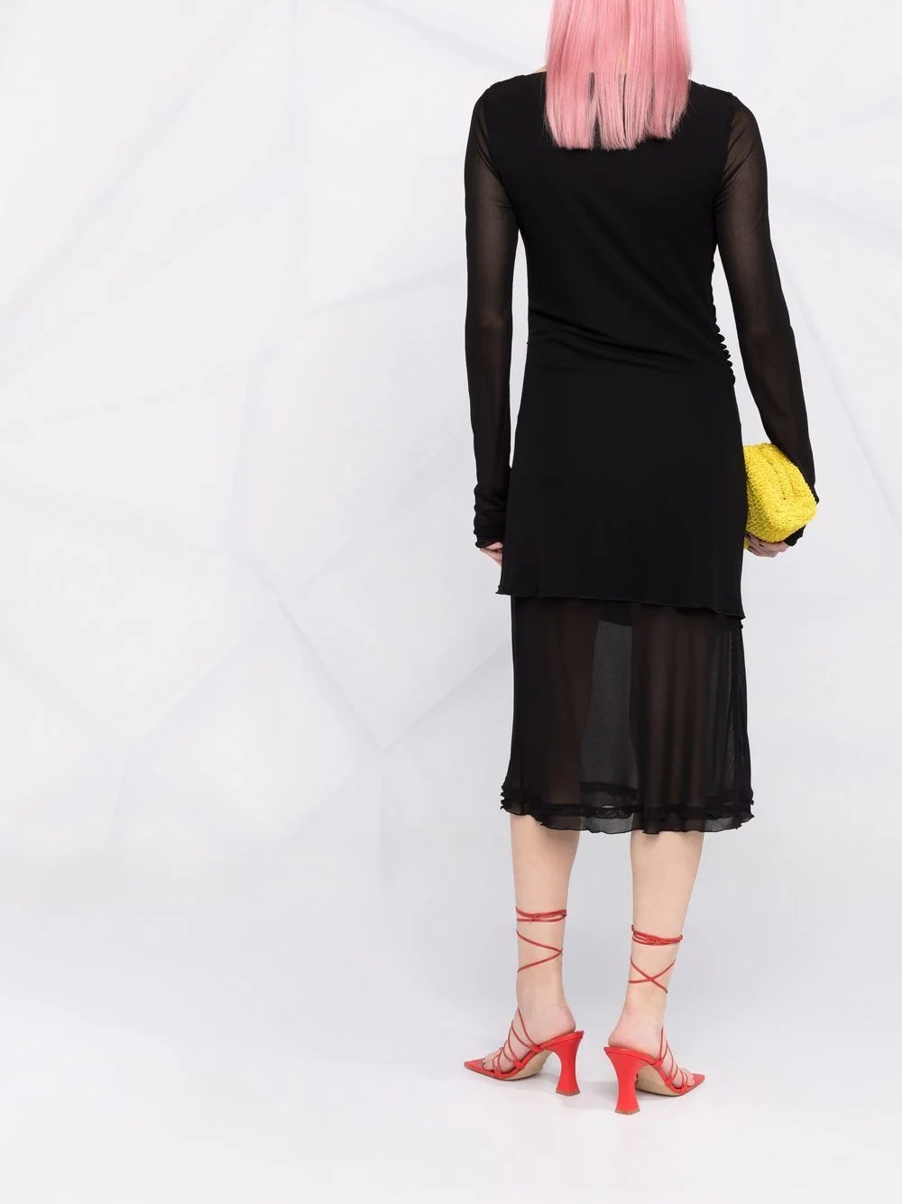 sheer-panels draped midi dress - 6