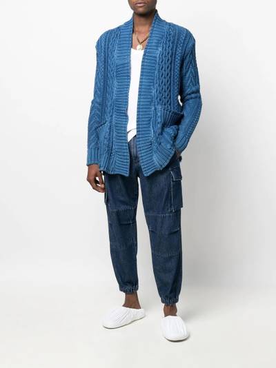 Greg Lauren distressed cable-knit cardigan outlook