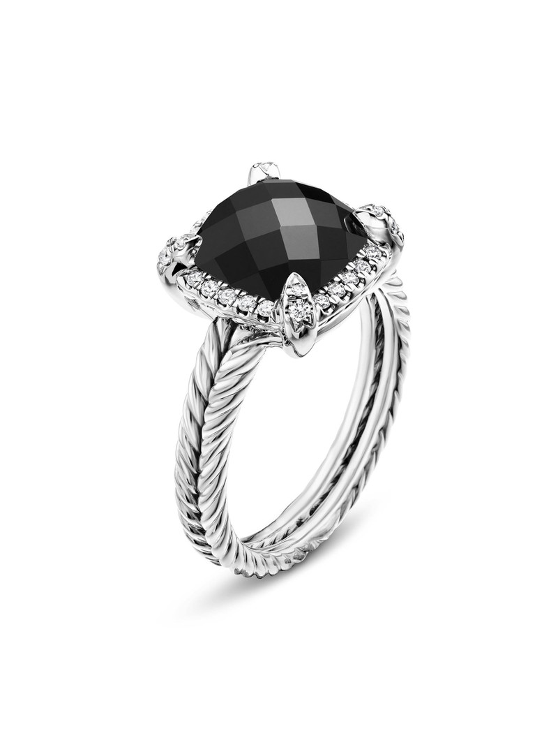 Women's Chatelaine Pavé Bezel Ring with Diamonds - Black Onyx 5