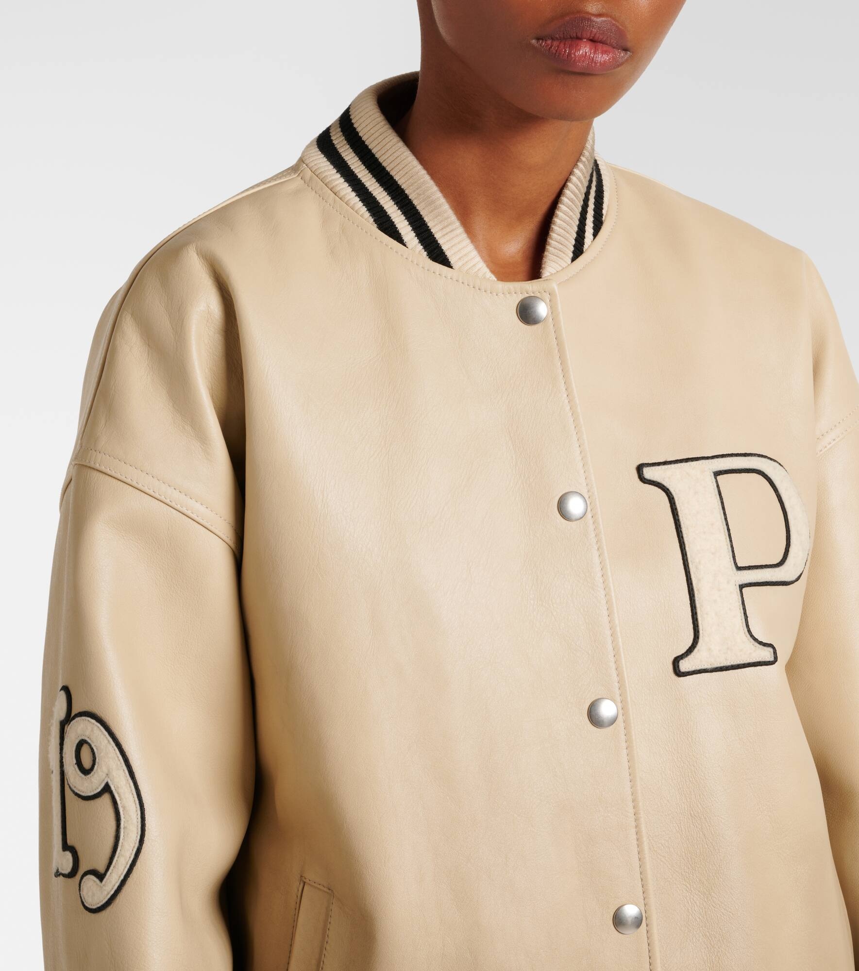 Patch-appliqué padded leather varsity jacket - 4