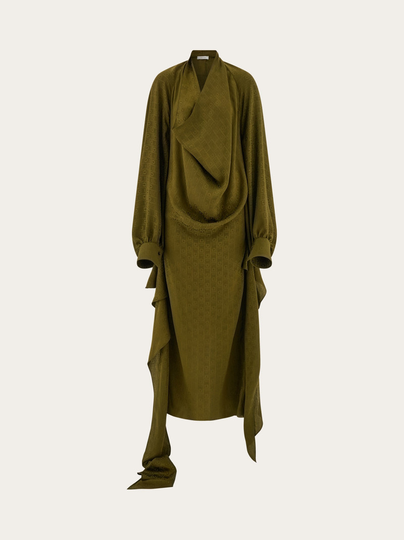 Layered silk dress with Ferragamo monogram motif 1
