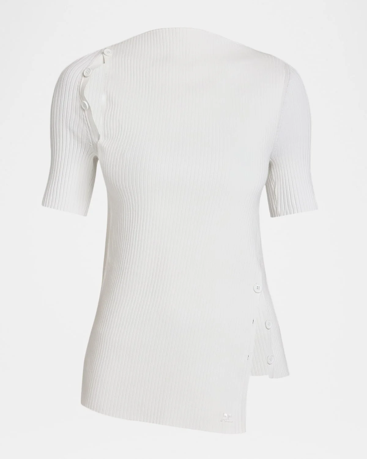 Buttoned Cutout Short-Sleeve Rib Sweater - 1