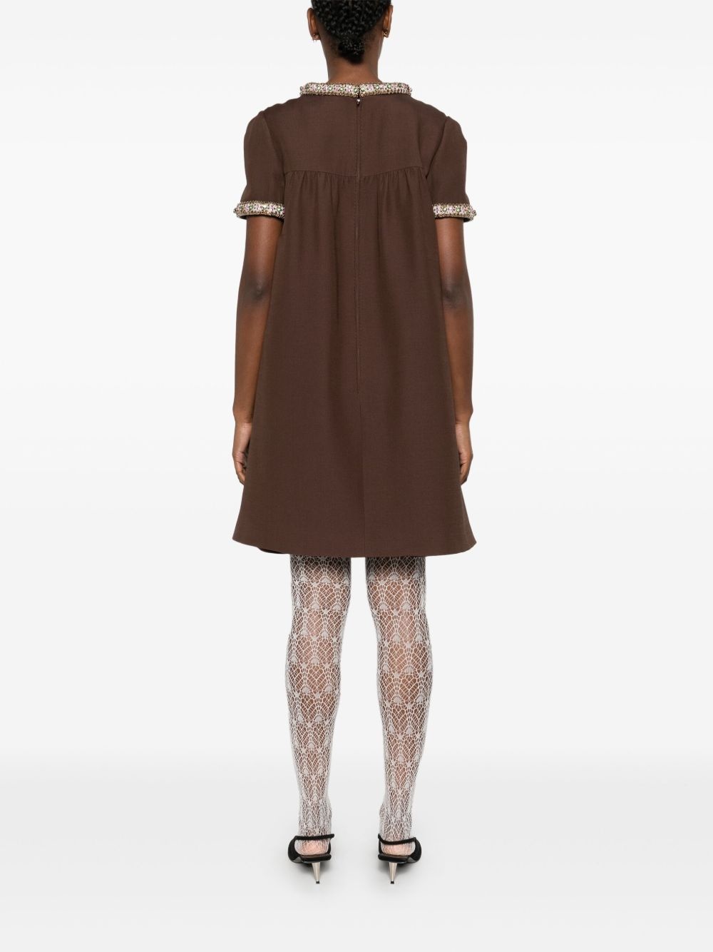crystal-embellished crepe mini dress - 4