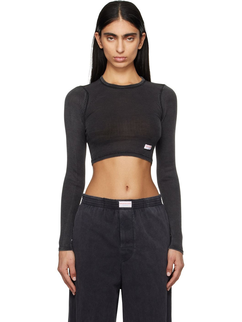 Black Cropped Long-Sleeve T-shirt 1