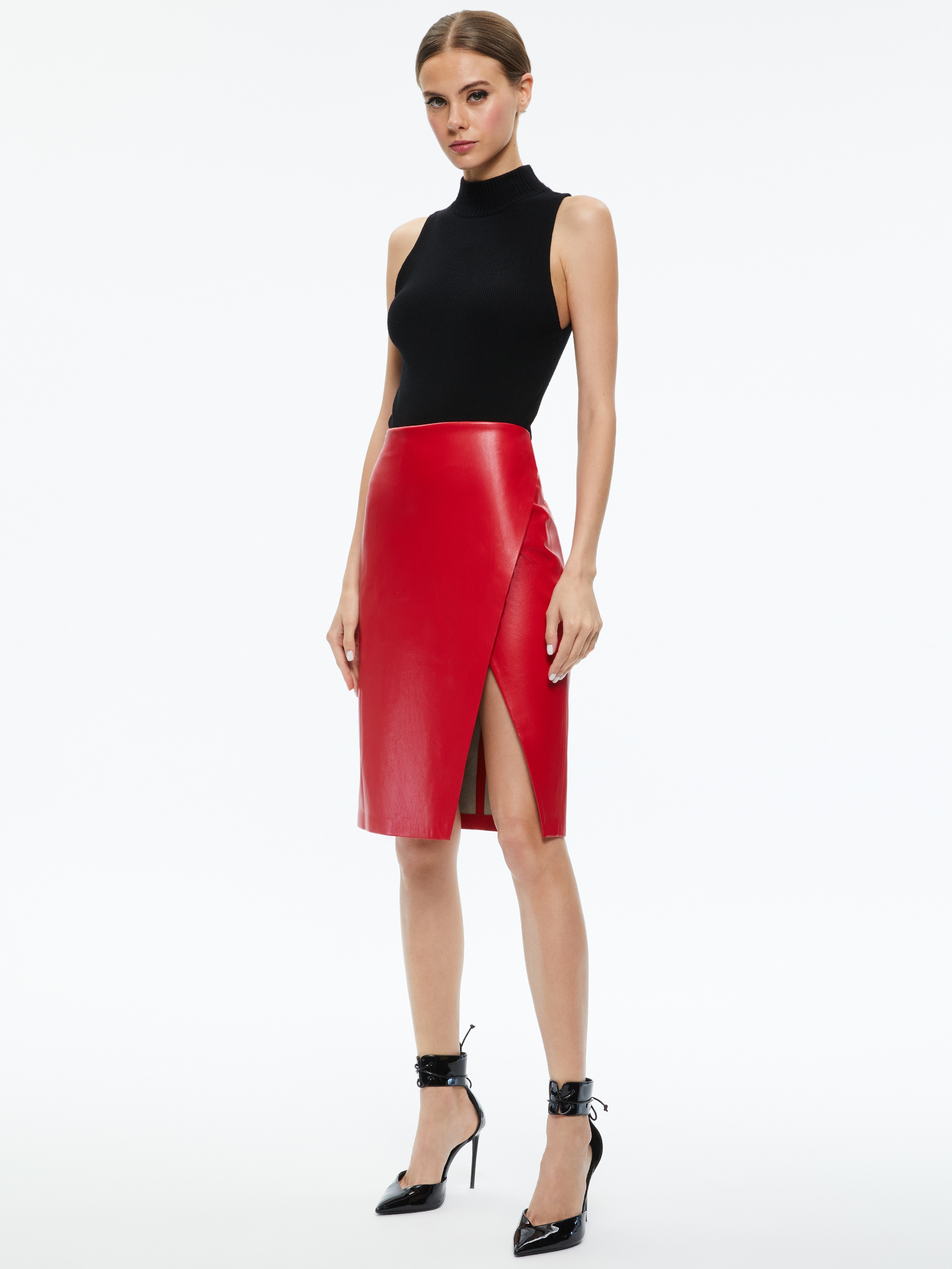 SIOBHAN VEGAN LEATHER MIDI SKIRT - 6
