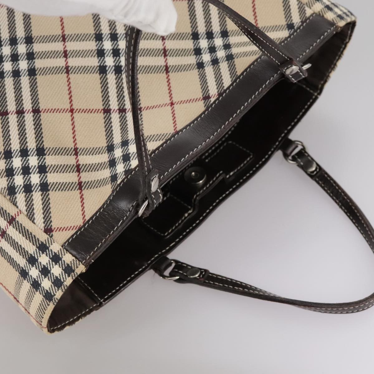 Burberry Nova Check Blue Label Hand Bag Canvas Beige - 6