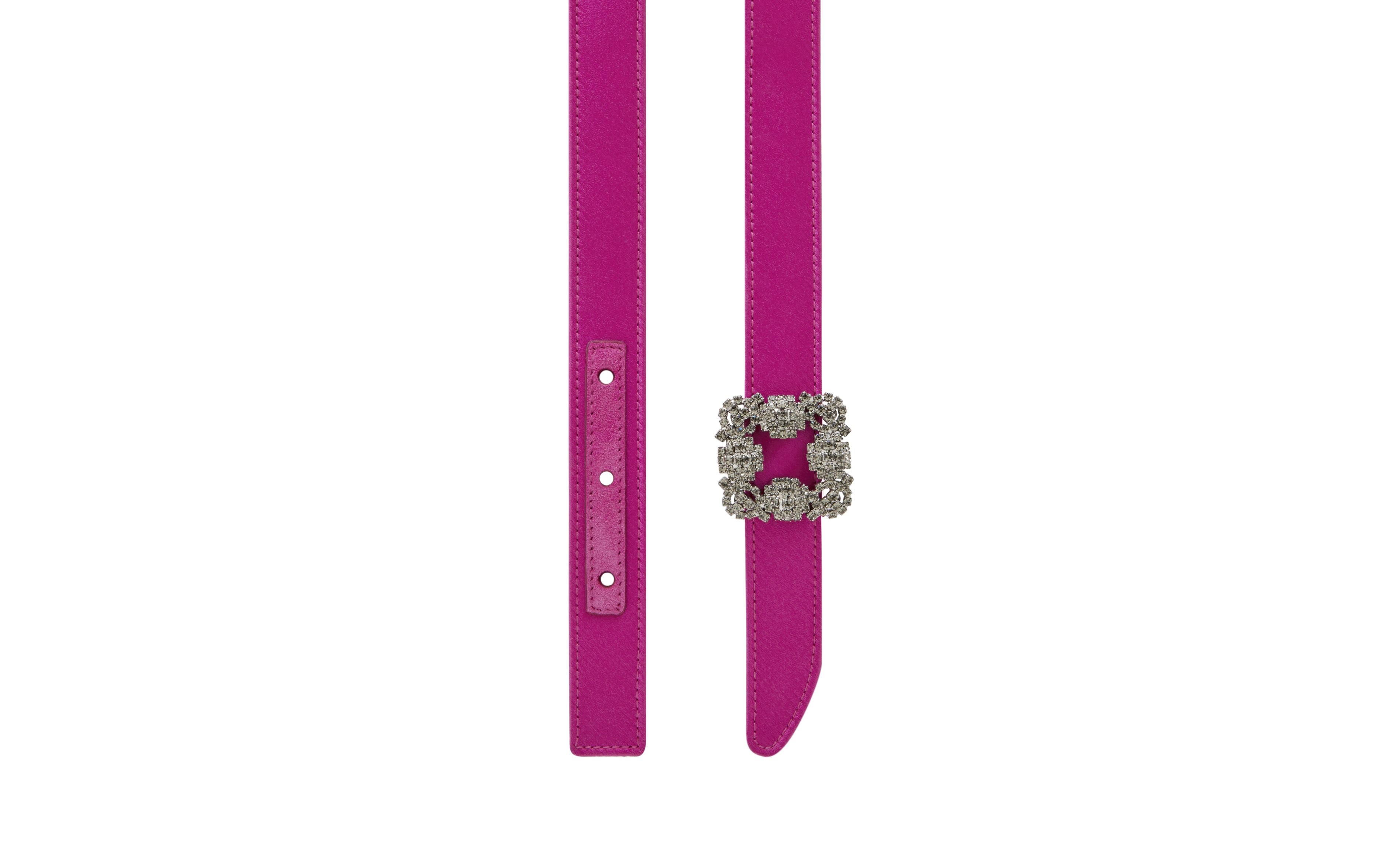 Fuchsia Satin Crystal Buckled Belt - 3