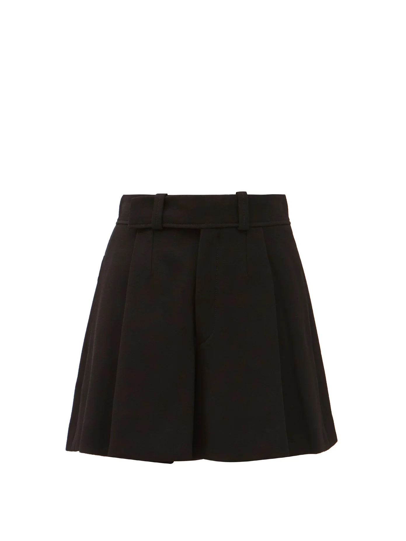 Pleated A-line double-faced crepe shorts - 1