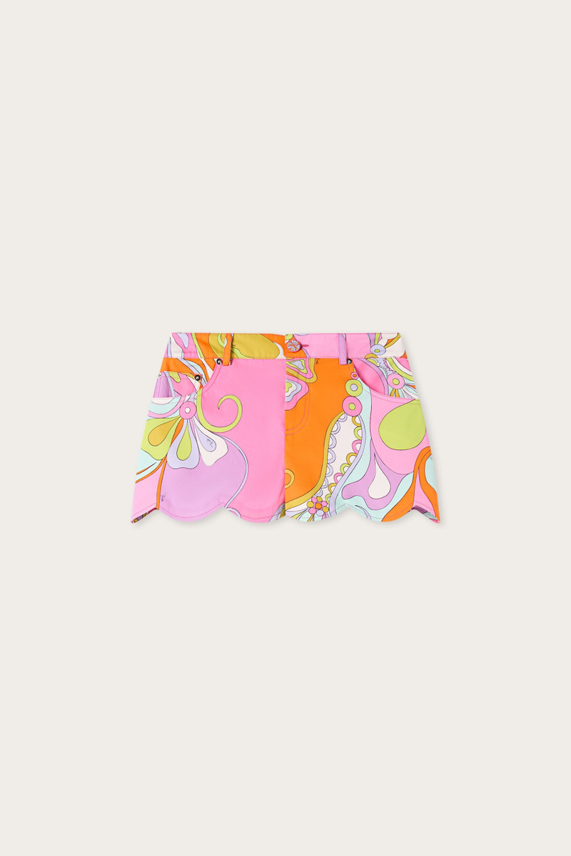 ORCHIDEE PRINT SCALLOP TRIM SHORTS 1