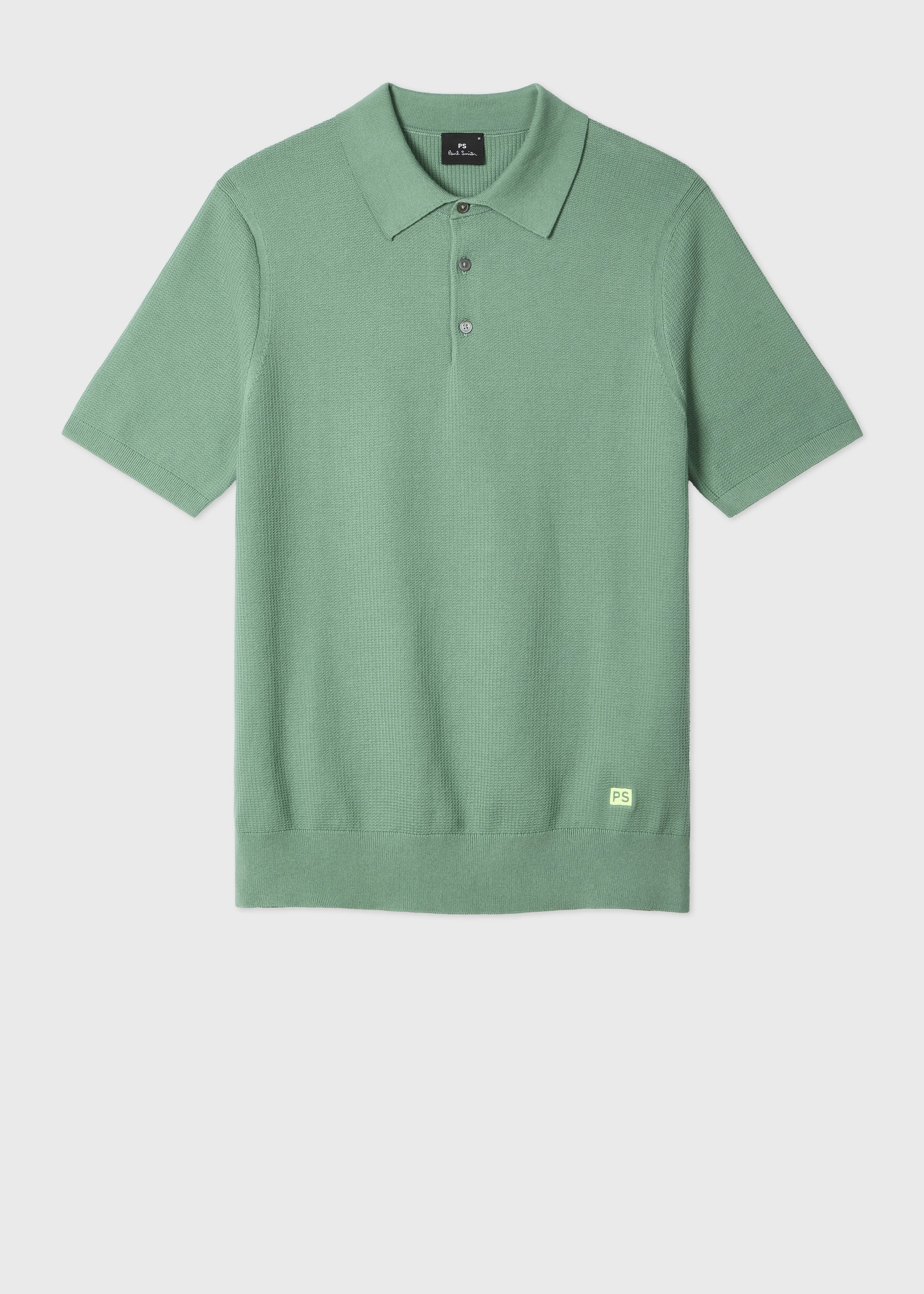 Green Textured Cotton Knitted Polo Shirt - 1