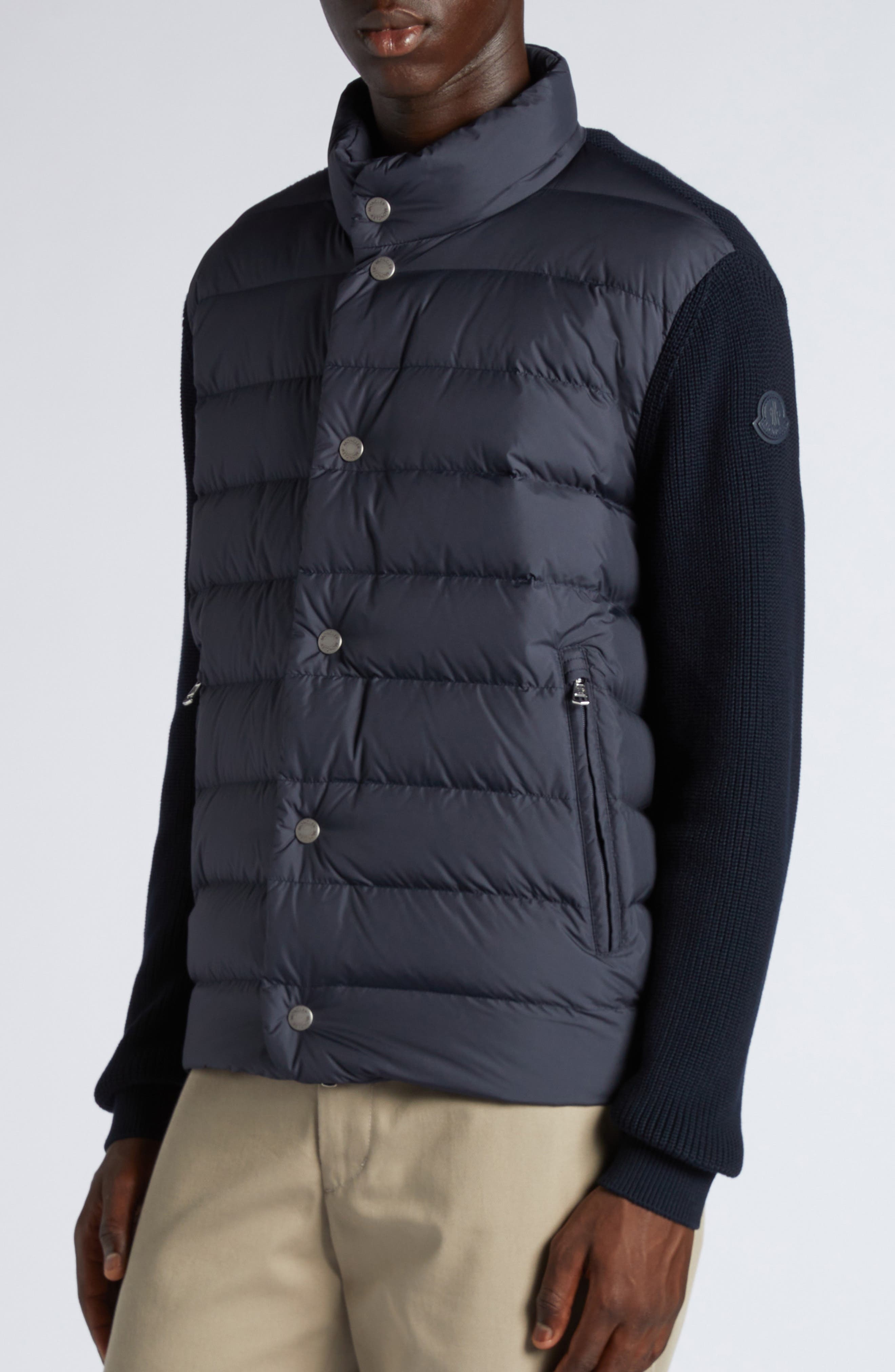 Moncler Quilted Down & Cotton Knit Cardigan in Night Sky at Nordstrom - 5