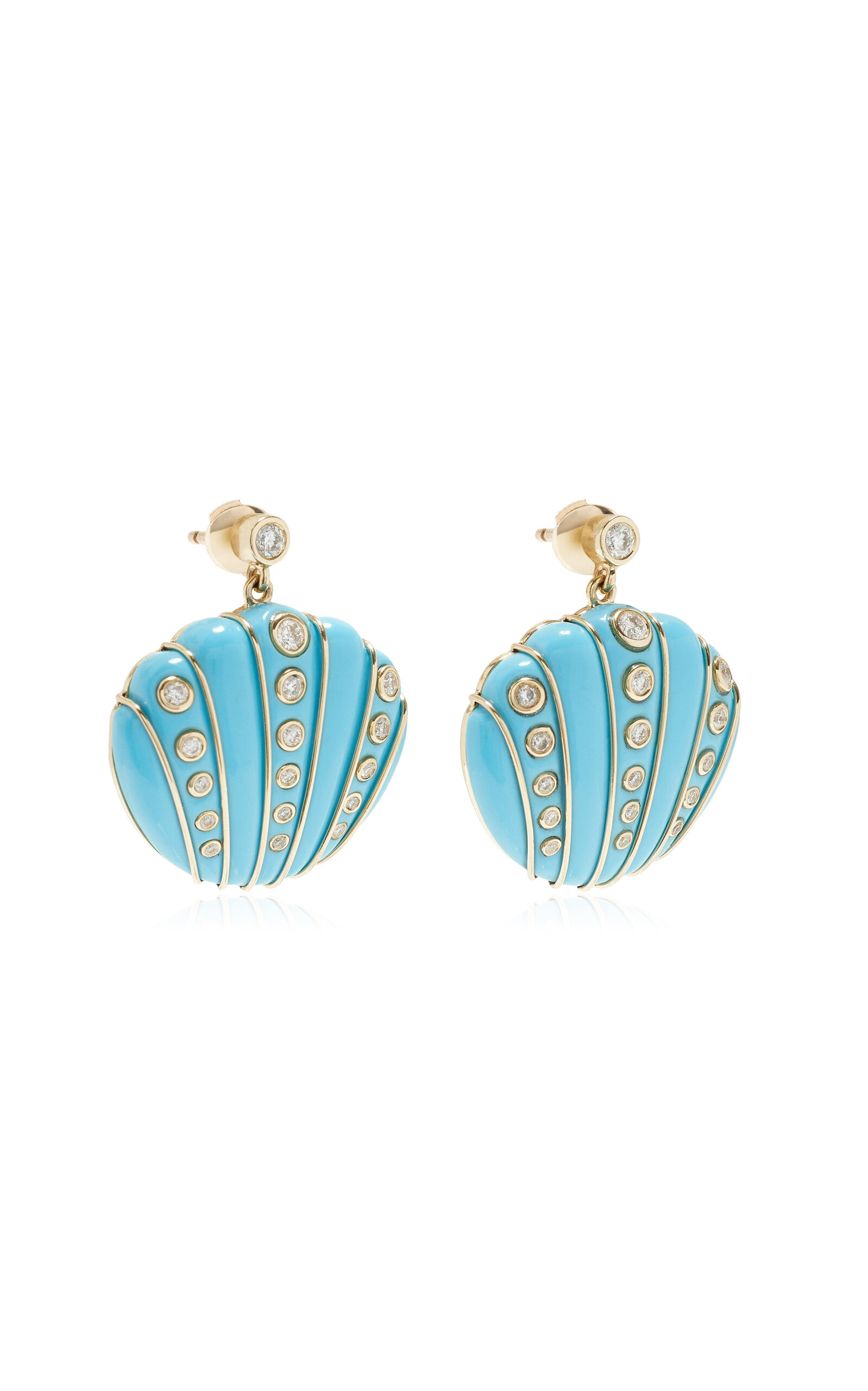 Exclusive Riviera 9K Yellow Gold Turquoise, Diamond Shell Earrings blue - 3