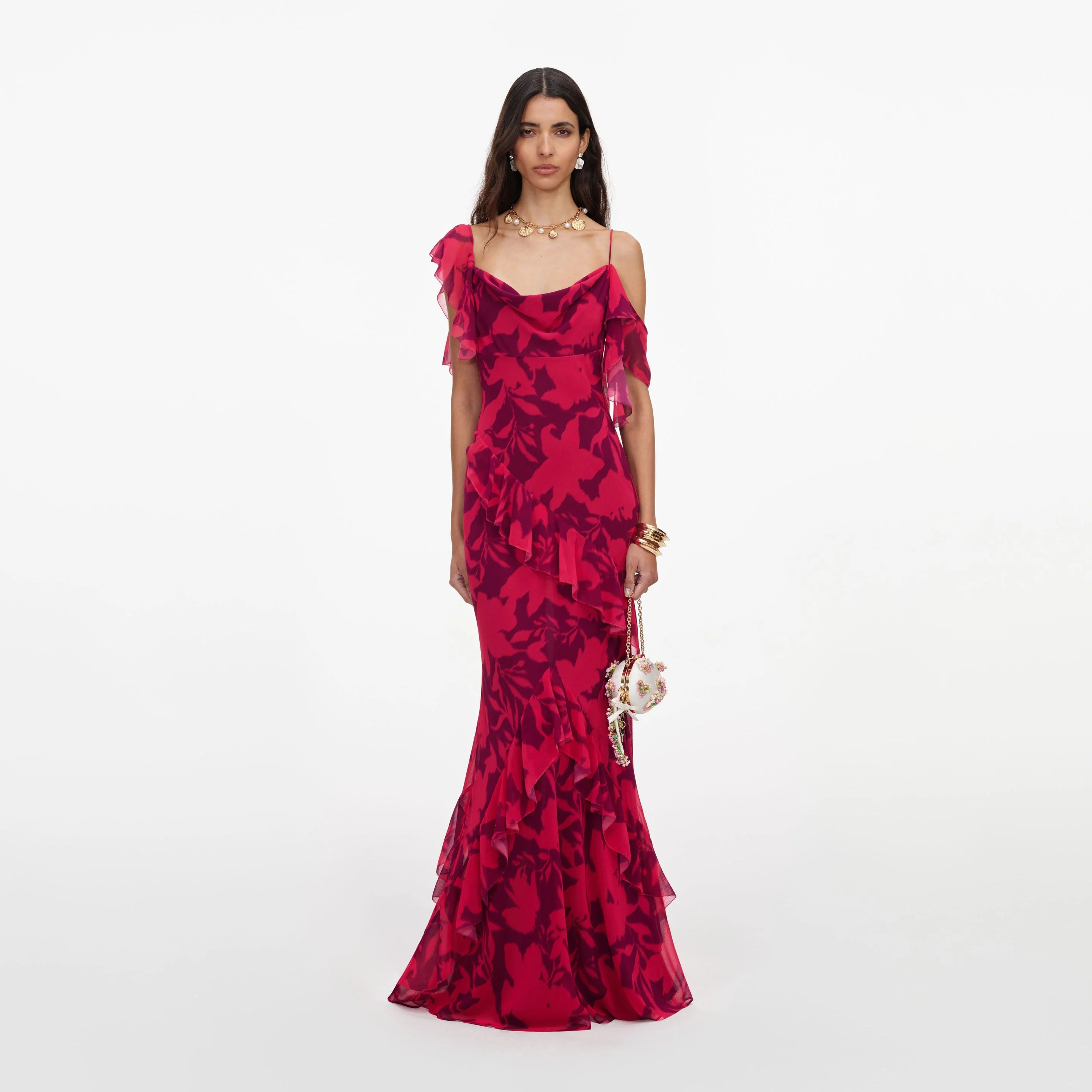Pink Floral Ruffle Maxi Dress - 1