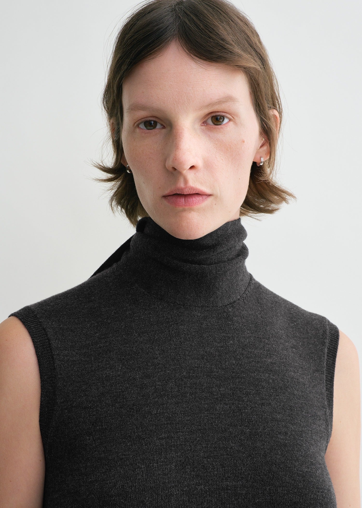 Sleeveless scarf knit dark grey melange - 6