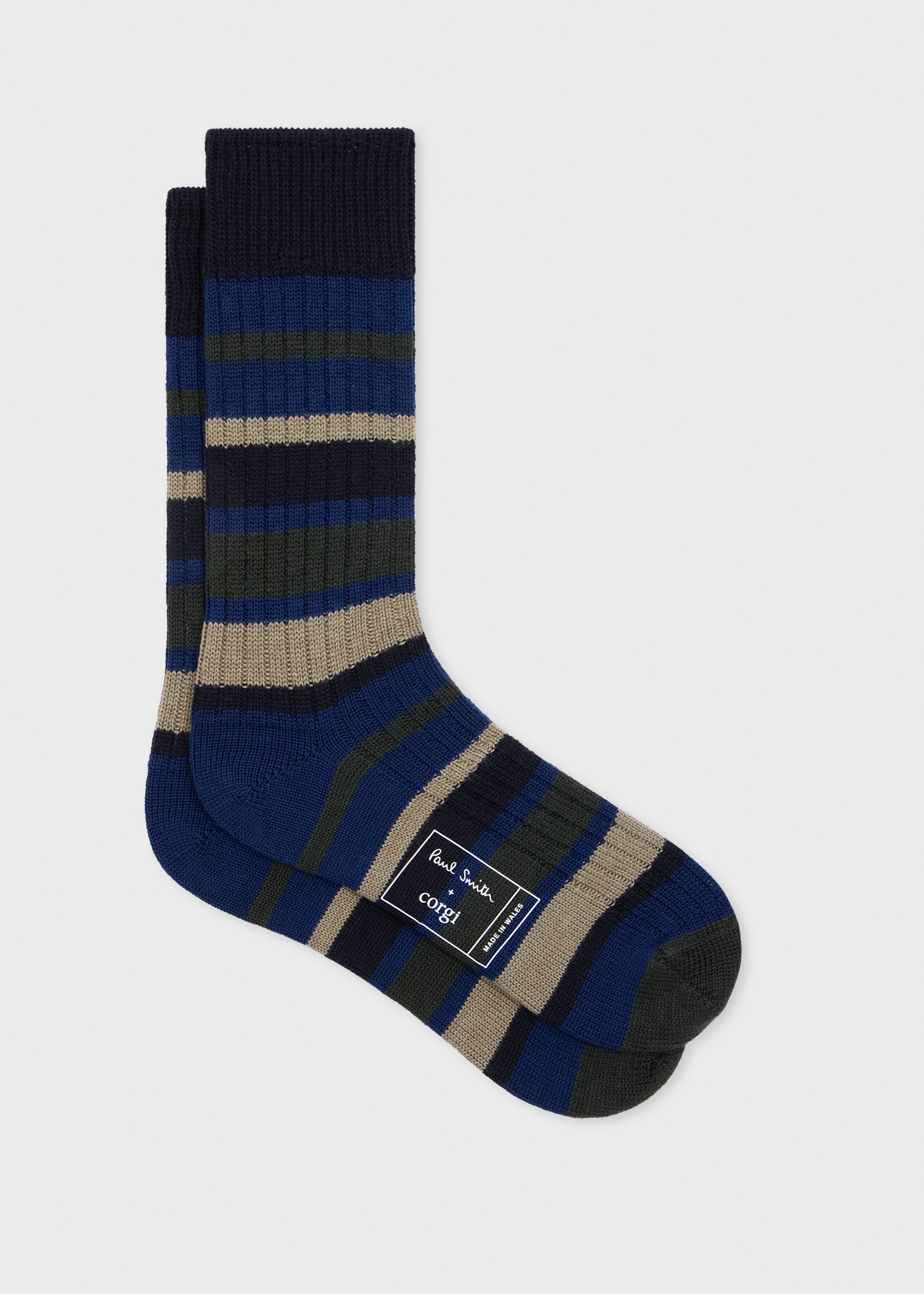 Navy Stripe Merino Wool Socks - 1