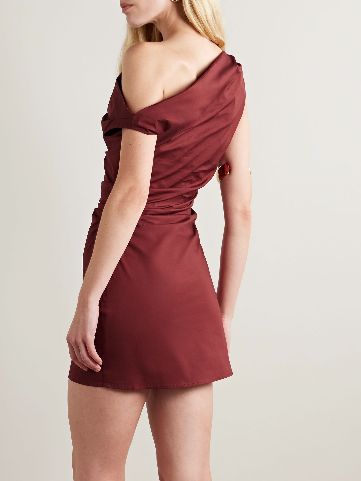 Phare draped cotton-blend poplin mini dress Red - 3