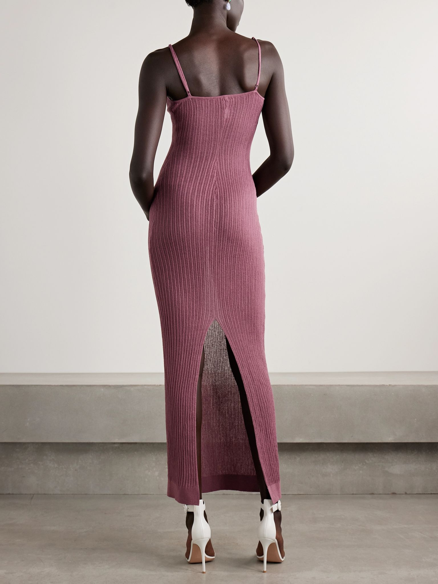 Sheer Knit Long Cami Dress - Beet Magenta - 3