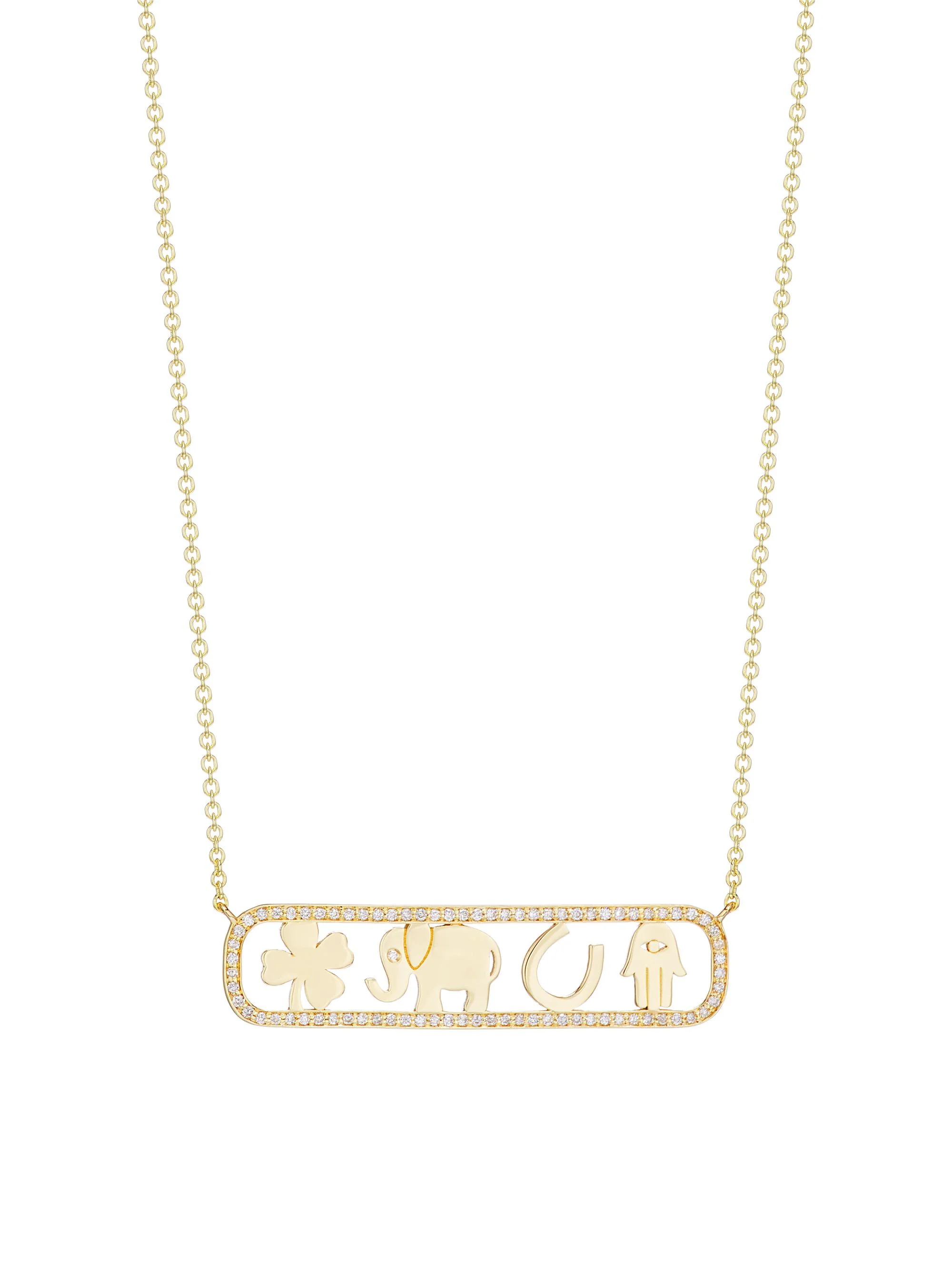 14K Yellow Gold & Diamond Icon Bar Necklace - 1