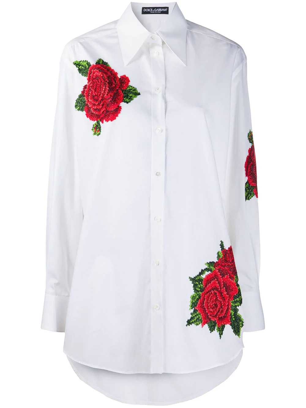 rose-embroidered long-sleeve shirt - 1