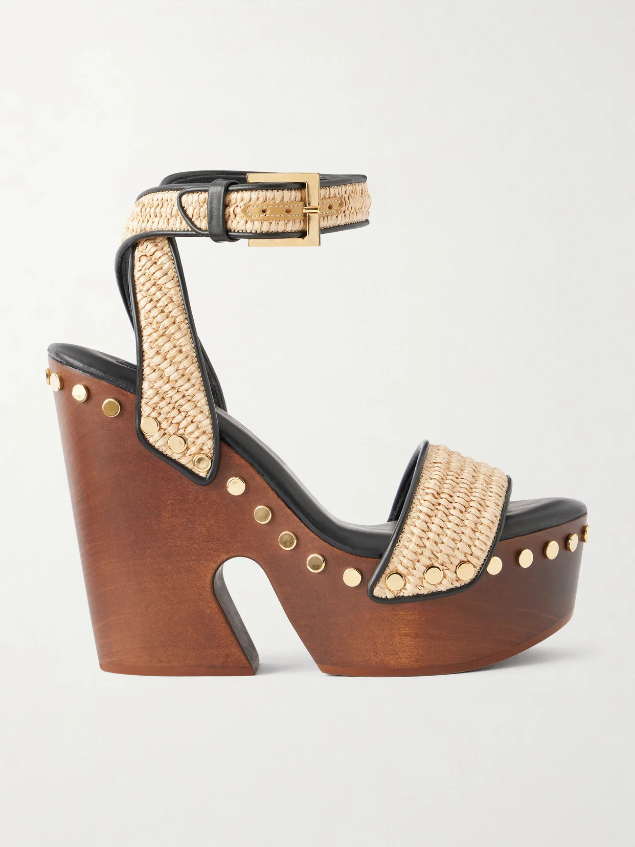 Studded Raffia Wedge Sandals - 1