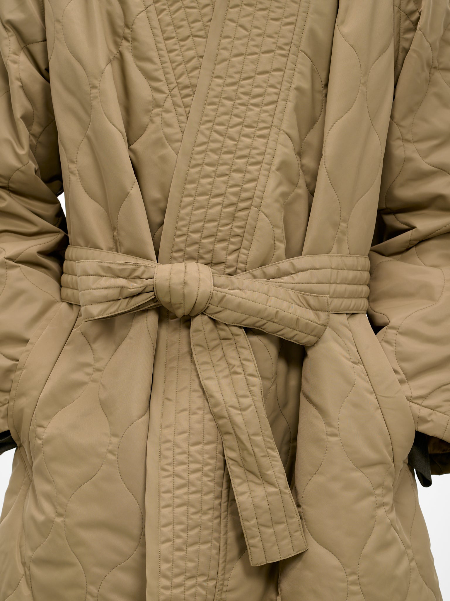 Beige Quilted Nylon Kimono Coat - 5