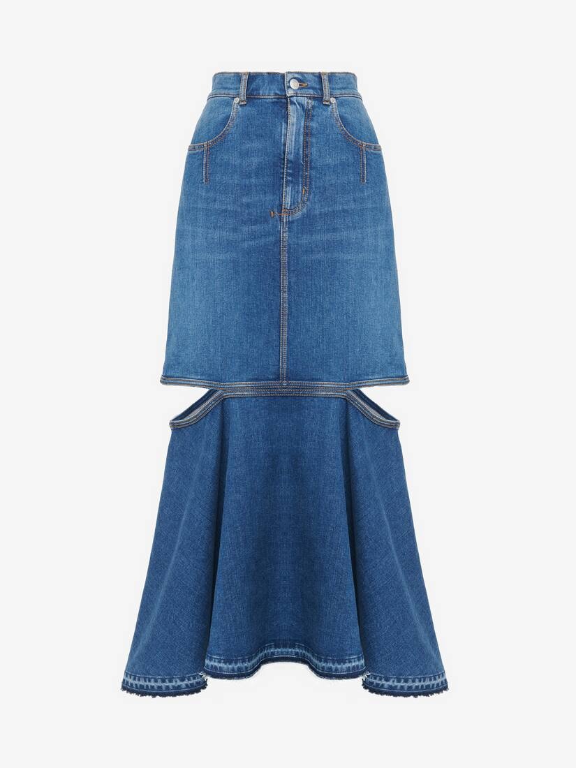 Women's Slashed Denim Skirt in Stone Washed - 1