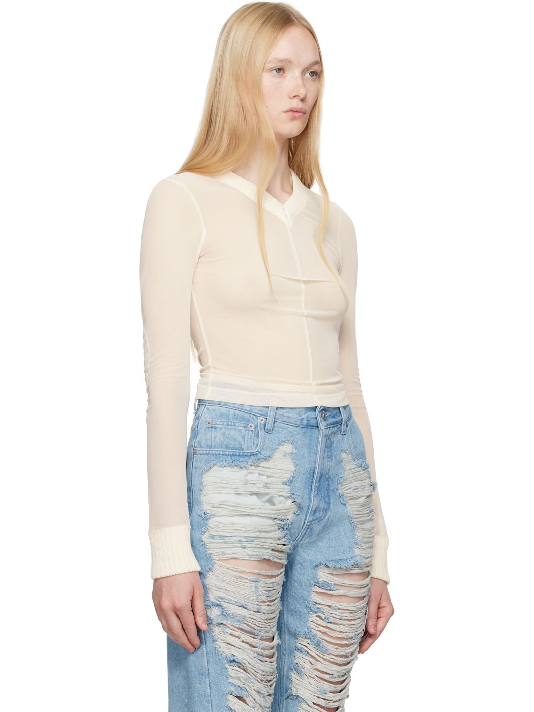 Off-White Elastic Jersey Mesh Long-Sleeved Sweater - 2