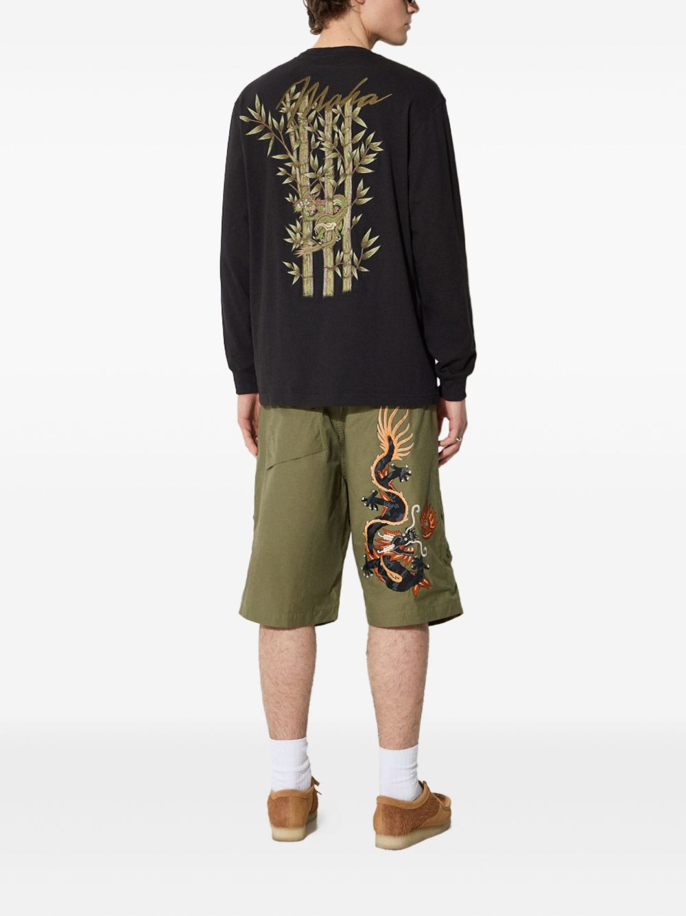dragon-embroidered cargo shorts - 2