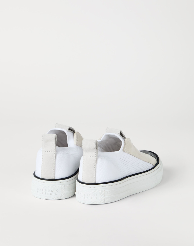 Brunello Cucinelli Knit and suede slip-on sneakers with precious toe outlook