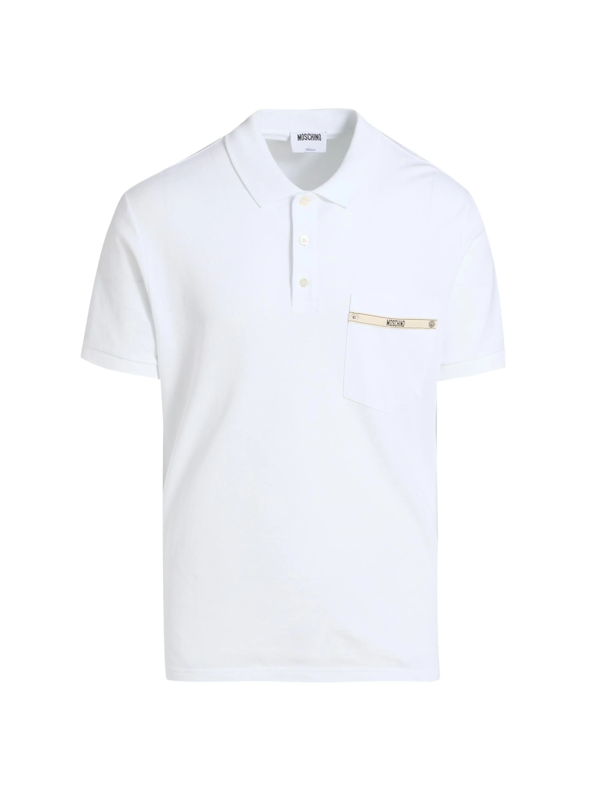 Men's Label Pocket Cotton Polo Shirt - White - 1