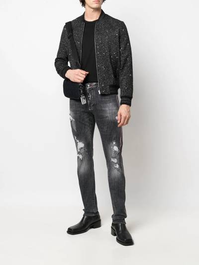 PHILIPP PLEIN crocodile-embossed stripe slim-fit jeans outlook